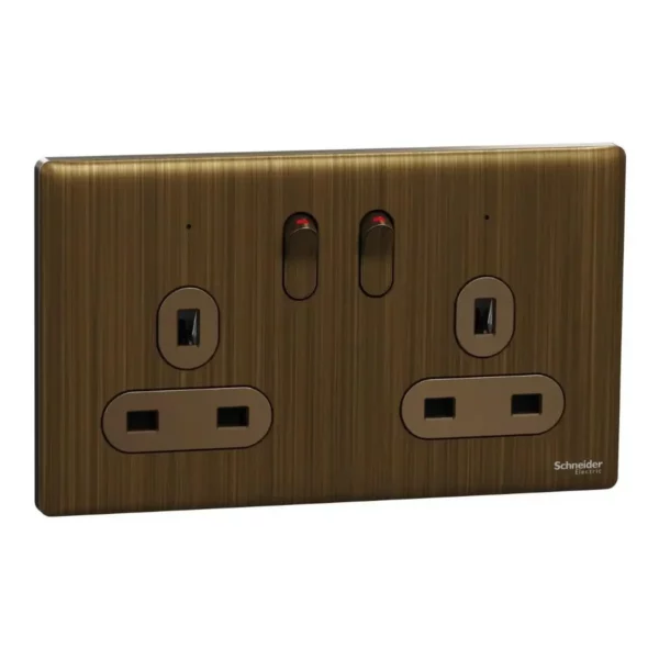 Schneider Switched socket, Unica X, 13A, 250V, 2 gangs, with LED, Antique Bronze ,NUXT25N_AB
