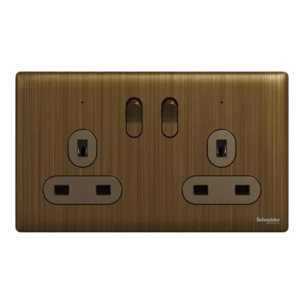 Schneider Switched socket, Unica X, 13A, 250V, 2 gangs, with LED, Antique Bronze ,NUXT25N_AB - Image 2