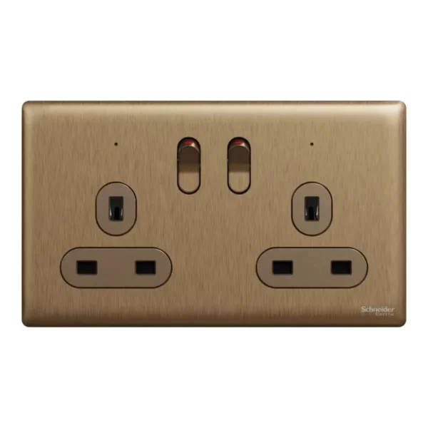 Schneider Switched socket, Unica X, 13A, 250V, 2 gangs, with LED, Dark Bronze ,NUXT25N_DB - Image 2
