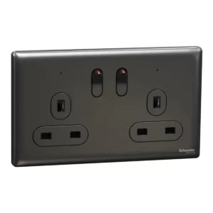 Schneider Switched socket, Unica X, 13A, 250V, 2 gangs, with LED, Dark Grey ,NUXT25N_DG