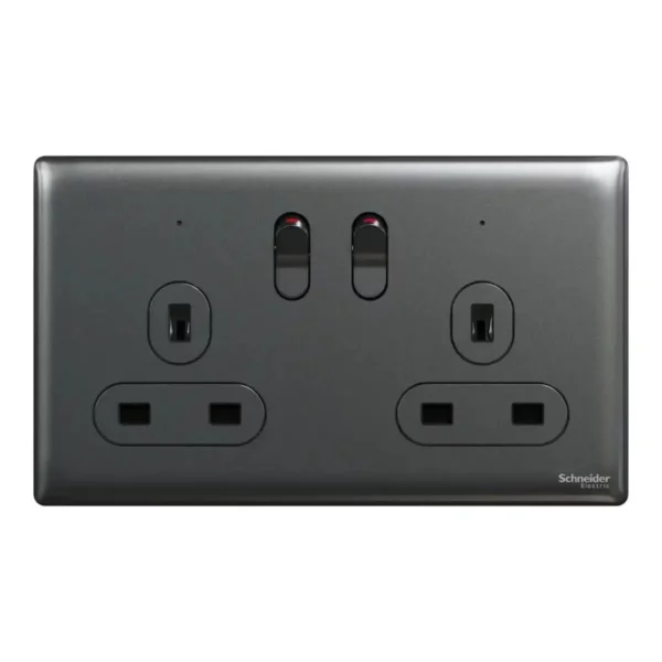Schneider Switched socket, Unica X, 13A, 250V, 2 gangs, with LED, Dark Grey ,NUXT25N_DG - Image 2
