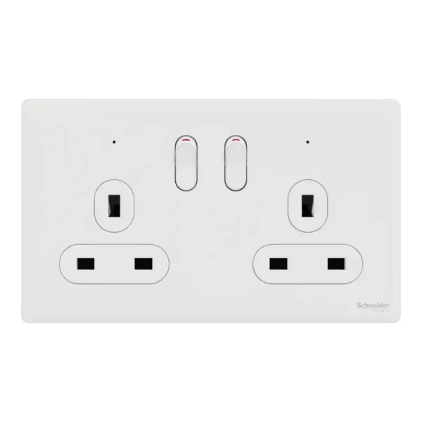 Schneider Switched socket, Unica X, 13A, 250V, 2 gangs, with LED, Painted White ,NUXT25N_PW - Image 2