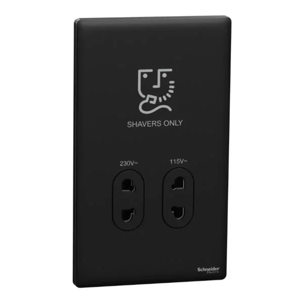 Schneider Shaver socket, Unica X, 115/230V, vertical,Jet Black ,NUXT727V_JB